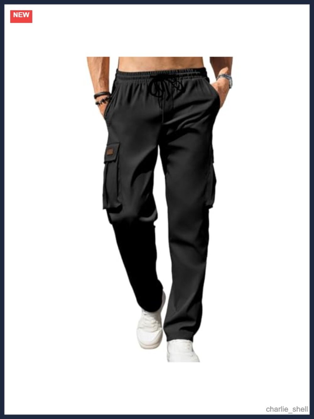 Men's Casual Cargo Pants Drawstring Elastic Waist Joggers Lightweight Polyester